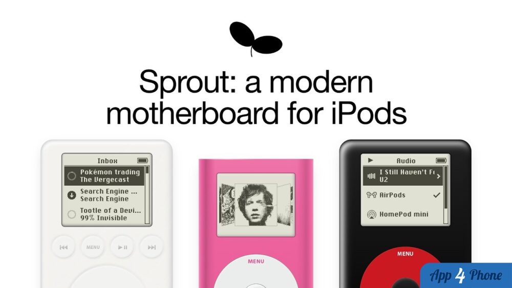 Illustration de plusieurs iPod modernisés avec la carte mère Sprout