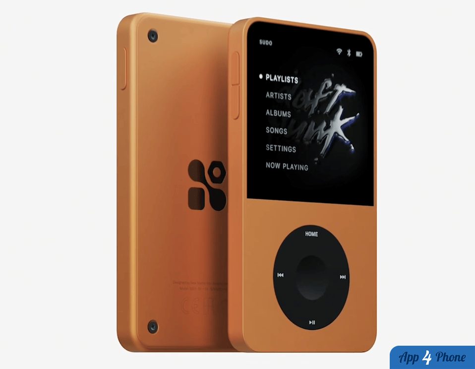 Rendu du baladeur Sudo orange, présenté de face et de dos