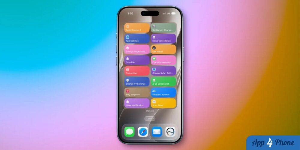 iPhone présentant une grille de widgets colorés sur son écran d’accueil